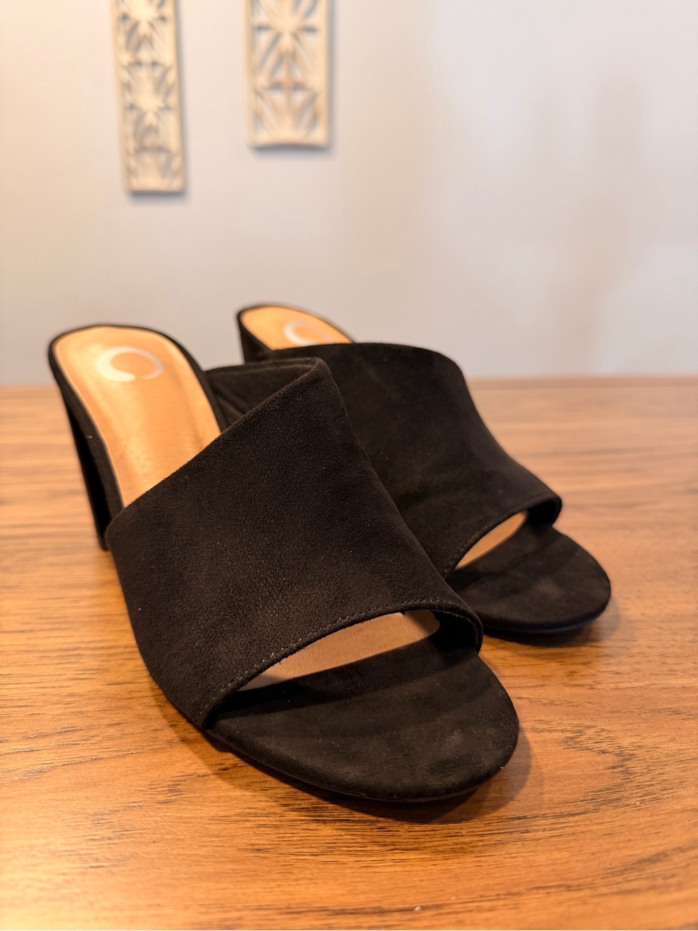 Journee Collection Black Open-Toe Block Heel Mules